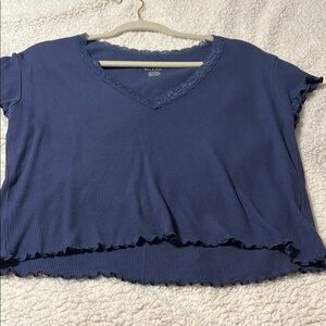American Eagle Outfitters Blue Asymmetrical Crop T-Shirt